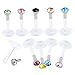 JOVIVI 10pcs Mixed 16G Acrylic CZ Gem Labret Stud Monroe Bar Lip Rings Stud Piercing Punk (White)