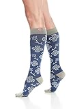 Vim & VIGR Women's 15-20 mmHg Compression Socks: Queen's Floral - Blue & Charcoal (Cotton) (Large)