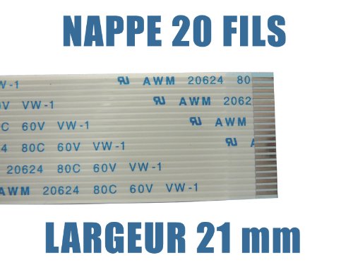KALEA-INFORMATIQUE FPC flat flexible sheet 20 AWM wires, pitch 1mm, length 400mm width 21mm. Connectors on the same side of the FPC sheet.