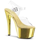 Pleaser Women's Sky308/C/Gch Platform Dress Sandal, Clear/Gold Chrome, 8 M US