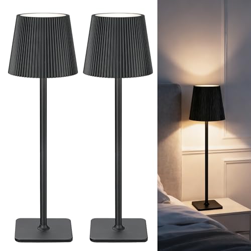 2 Stück Tischlampe Kabellos LED Outdoor Lampe Tischleuchte Dimmbare Nachttischlampe mit 5200mAh Akku Lange Laufzeit, IP54 Wasserfest für Schlafzimmer, Büro, Deko, Schwarz