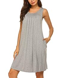 Camisón de noche para dama, sin mangas, de algodón, con bolsillos, tallas S-XXL
