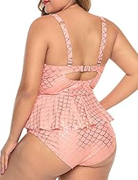 CILKOO Traje de baño de dos piezas para mujer con cuello halter y peplum (tallas M-XXXXXL)