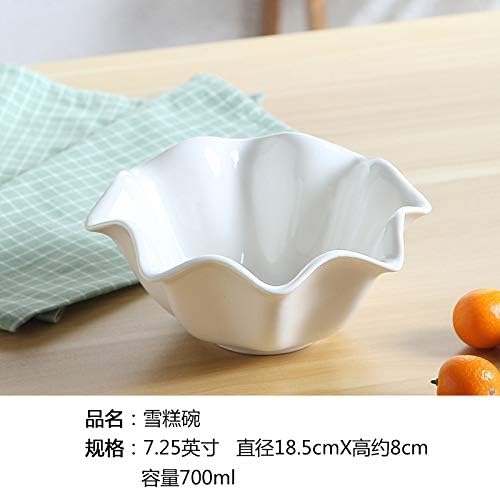 Creative Pure White Ceramic Fruit Salad Bowl Dessert Bowl Cold Dish Bowl Soup Bowl Ice Cream Bowl Pasta Bowl Household Tableware 7.25 Inches