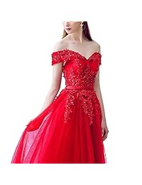 LEJY Vestido de fiesta de tul con hombros descubiertos para dama de honor, vestido de noche 2019