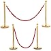 go2buy 3 Set Gold Round Top Stainless Steel Stanchion Crowd Control Rope Barrier w/6.5' Red Rope