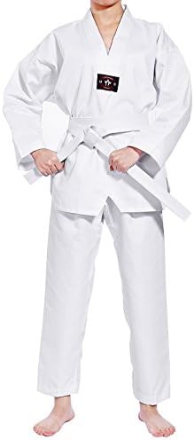 SurePromise Kids Students Beginners Poly Cotton Karate Suit Taekwondo Uniform GI Suit Outfit Clothing Gear Martial Art Training Equipment with Free Belt White