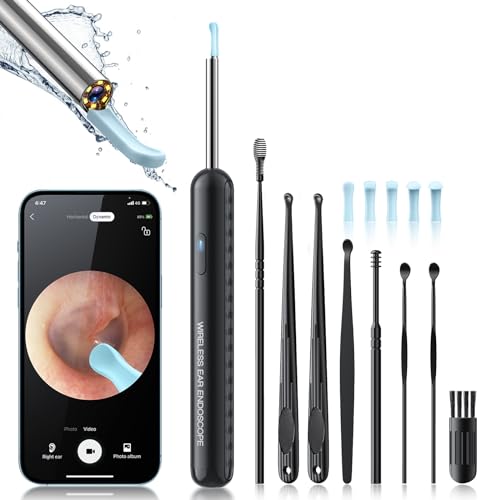 LEIPUT Ear Wax Removal, Earwax Removal Kit with 8 Pcs Ear Set, Ear Cleaning Kit with 6 Ear Pick, Ear Cleaner Otoscope with Light, Ear Camera for iPhone, iPad, Android Phones (Black)