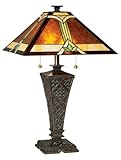 Mission Table Lamp Bronze Wicker Pattern Stained Art Glass Shade for Living Room Family Bedroom Bedside - Robert Louis Tiffany