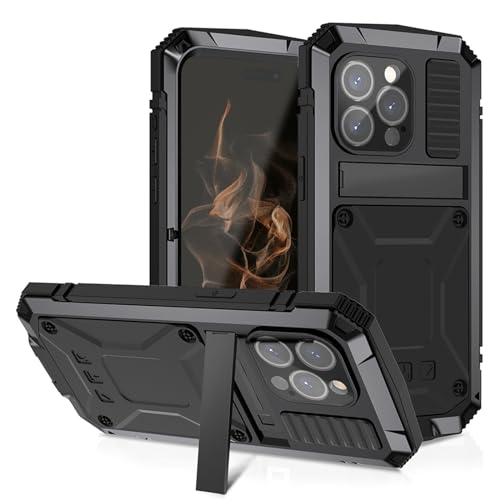 qichenlu Coque de protection complète anti-chocs compatible avec iPhone 16 Pro Max - Avec film de protection d'écran - Support en métal hybride - Boîtier en silicone imperméable - Compatible avec