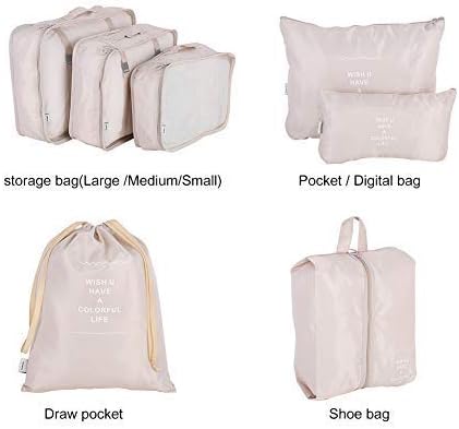 Packing Cubes Travel Sets 7Pcs Portable Cube Organizer Underwear Laundry Shoe & Toiletry Storage Bag(Beige) - Image 3