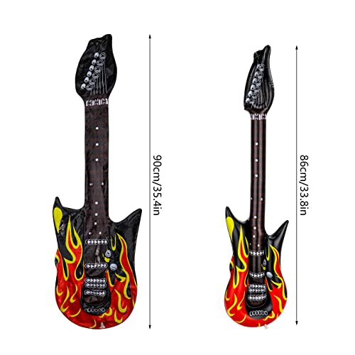 Excefore Inflatable Guitar, Waterproof Flame Inflatable Guitar, Reusable Inflatable Rock Guitar â€‹â€‹for 80s 90s Musical Themed Party, Adults Kids Birthday Party and Photo Booth Props