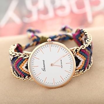 Fenkoo Frauen goldenen Fallkette Stoffband-Quarz-analoge Armbanduhr