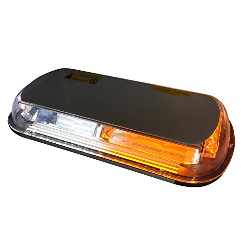 LEDHOLYT 40W 17in/44cm Short Row Warning Caution Emergency Light Strobe Working Strip Flashing Car Roof Magnetic Lamp White+Amber Light Color DC 12-24V