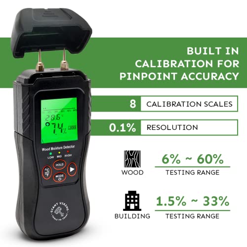 Moisture Meter for Wood Pin Type Digital Dampness Moisture Sensor Detector for Wood, Firewood