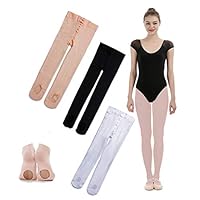 iMucci 3 Pairs Ballet Dance Tights - Velet Convertible Ballerina Dancing Stockings Black +White + Pink L 10-14 Years