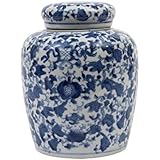 Creative Co-op Decorative Blue and White Ceramic Ginger Jar with Lid