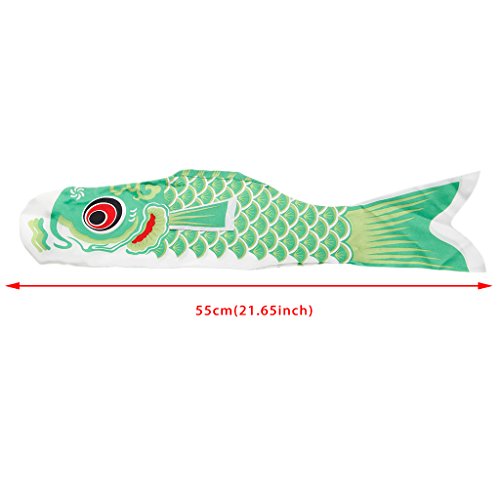BKID 55cm Koi Fish Windsock Fish Flags Koinobori Flag Hanging Decor (Green)
