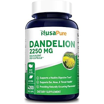 Dandelion Extract 2250mg 200 Veggie Capsules Non Gmo Extract 51 Gluten Free Taraxacum Officinale Helps To Detox Cleanse Kidney Liver Whole