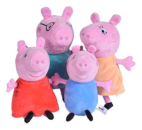 Simba 109261006 - Peppa Pig 4-tlg. Familienset im Auto, Schorsch 16cm, Peppa 17,5cm, Mama Wutz 19cm, und Papa 20cm…