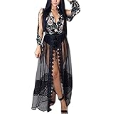Womens Sexy V Neck Floral Printed Chiffon Mesh Bodycon Clubwear 2 Pieces Dress Black L