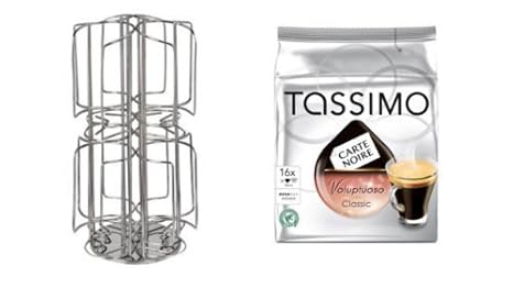 Carte Noire Voluptuoso Classic 1 Packung + Kaffee-Kapselständer für Tassimo, 64 Kapseln, Edelstahl