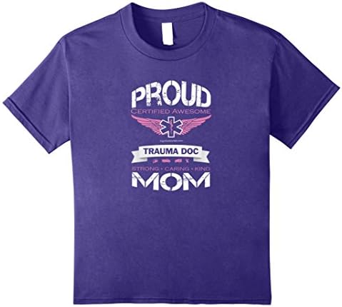 Kids Proud Mom Trauma Doctor Flight Wings T-shirt 12 Purple