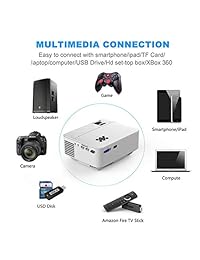 Mini proyector, proyector T TOPVISION con pantalla sincronizada para teléfono inteligente 2018 actualizada, 50   lúmenes, compatible con 1080P, 50.000 horas de vida de la lámpara, compatible con HDMI VGA USB TV Box Laptop DVD