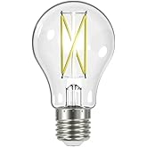 Satco 8 Watt LED A19 Light Bulb Clear Medium Base 2700K Warm White 90 CRI 120 Volt 800 Lumens Dimmable 15000 Hours 6 Pack
