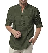 COOFANDY Men's Cotton Linen Henley Shirt - Long Sleeve, Slim Fit, Casual Beach & Summer Top