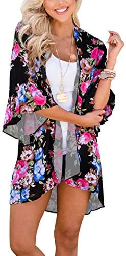 Floral Find Women's Floral Print Shawl Chiffon Kimono Summer Casual Loose Fit Cardigan