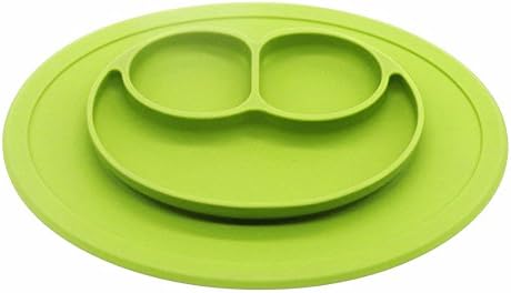 One-Piece Silicon Baby Plate, Portable, BPA Free, FDA Aproved, Suction Plate, 11" x 8" (GREEN)