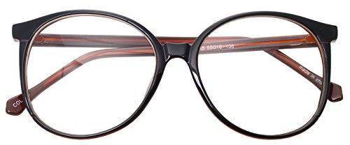 Oversized Big Round Horn Rimmed Eye Glasses Clear Lens Oval Frame Non Prescription (BROWN 6045)