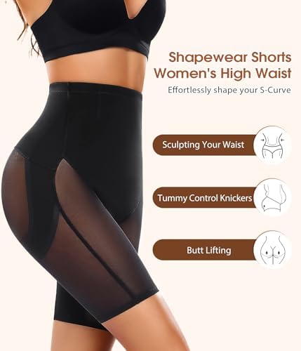 Bauchweg Unterhose Damen Hohe Taille Shapewear Miederhose Push-Up Po & Bauchkontrolle Body Shaper Miederpants Figurformende Atmungsaktive Shaping Hose Shorts(Schwarz, M)