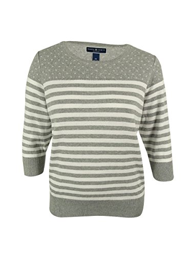 Karen Scott Womens Plus Striped Colorblock Pullover Sweater Gray 2X