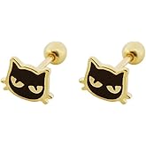 Lovely Black Cat Earrings 20G Tiny Kitten Animal Pet Cartilage Sleeper Stud For Women Hypoallergenic Cute Small Screw Back Ball Traugs Helix Piercing Jewelry Birthday Valentine Day Gifts For Daughter