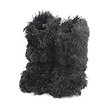 Forfoot Women's Warm Plush Non Slip Durable Sole Slip On Indoor Boots House Shoes Black Large