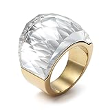 Womens Stainless Steel White Super Sized Crystal Ring Promise Engagement Wedding,Gold Plated,Size 8