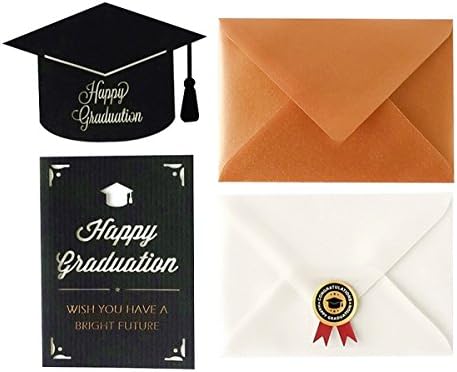 GOTOME Graduation Card Set - Book &amp; Cap, Black, w/ 2 Envelopes and Stickers, 4.33"x5.91"(110x150cm)
