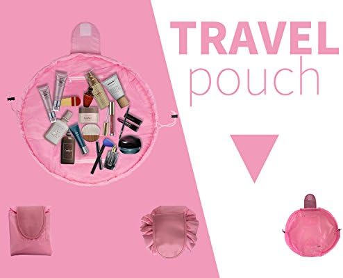 YUMMAYEE Lazy Portable Makeup Bag Waterproof Drawstring Makeup Storage Organizer Magic Makeup Bag Travel Toiletry Kit Organizer Pink