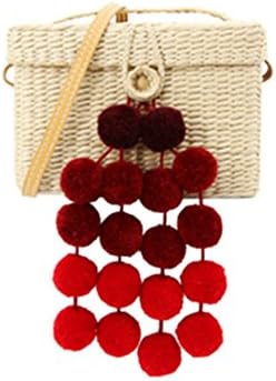 Summer Travel Handbags Retro Basket Bag Leisuretote Hair Ball Lace Ohebmian Beach Bag For Women Handmade Pompom Straw Bags red