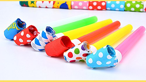 LONG7INES 50 Pcs 4.3Inch Funny Party Blowouts Blowers-Noisemakers Whistles for New Year Party Birthday, Random Colors Multicolored Funny Party Supplies