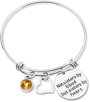 Yoomarket "Not Sisters By Blood But Sisters By Heart "-Friendship Birthstone Adjustable Charm Bangle Bracelet Stainless Steel Women Jewelry Birthday Girls Gifts(11-Nov.-Citrine)