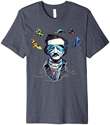 Mens Dead Celeb: Edgar Allan Poe Shirt The Raven Premium T-shirt Large Heather Blue