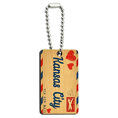 Air Mail Postcard Love for Kansas City Wood Wooden Rectangle Key Chain