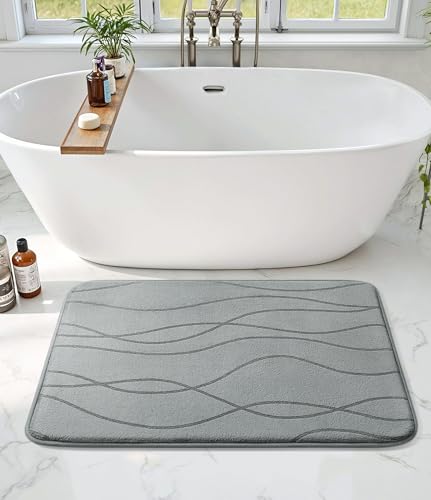 chakme Bath Mat Memory Foam Non Slip Washable Soft Absorbent Bath Mat for Bathroom Grey 60x90cm