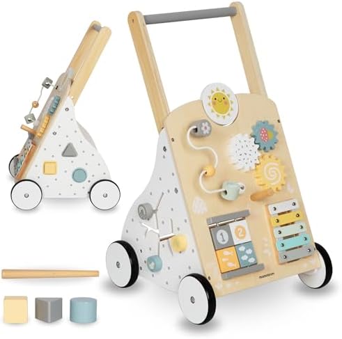 Lauflernwagen aus Holz mit Multifunktionalem 8in1 Spielcenter – Motorikspielzeug für Kleinkinder, Stabile Konstruktion, Xylophon und Zahnräder