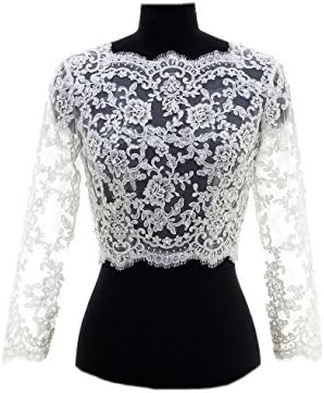 V Back Beaded Lace Long Sleeve Wedding Jacekt Bridal Bolero