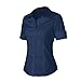 SUNNOW Womens Tailored Short Sleeve Basic Simple Button-Down Shirt with Stretch (XL, Dark Blue)