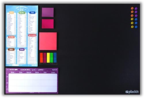 Plackit - Home Command Center Kitchen Kit Planner (23.6" x 15.7") - Magnetic Borderless Chalkboard, Magnetic Grocery list Notepad, Magnetic Menu Notepad, Magnetic Sticky Notes, Magnets
